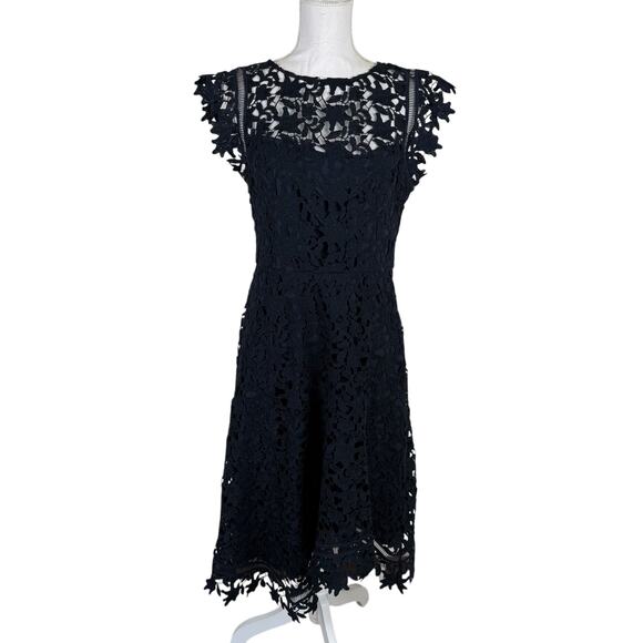 Eliza J Womens Dress Size 10 Lace Overlay Navy Asymmetrical Classic Cocktail - Picture 1 of 10